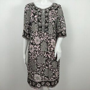 Calypso St Barth Tunic Shift Dress Size XS Black Pink Gold Foil Bohemian